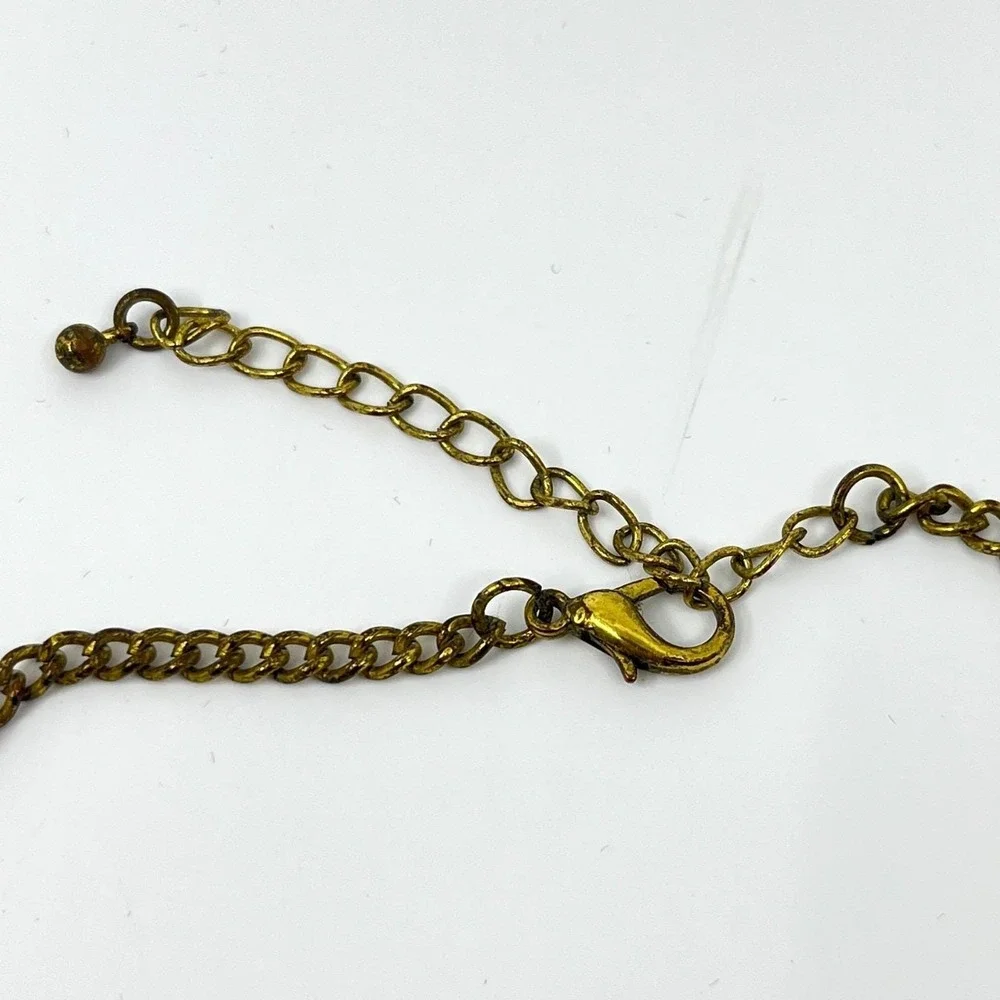 VTG Retro Antique Gold Tone Bib Statement Necklace Boho Turquoise‎ Color Accents
